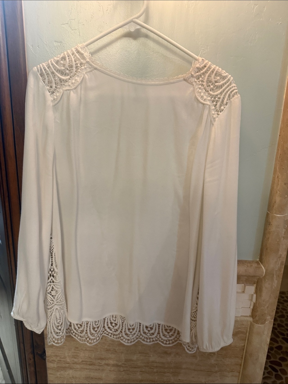 Joie Cream Lace-Detail Long Sleeve Blouse